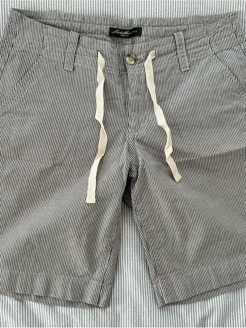 Eddie Bauer Striped Drawstring Shorts - Black & White